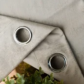 Zasłony - Gotowa zasłona welwetowa na przelotkach, rozmiar 140x250 cm, ze złotym nadrukiem w kolorze szaro-beżowym, Eleonora - miniaturka - grafika 1