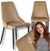 Krzesła - Krzesło Tapicerowane Welurowe Beżowe Do Jadalni Salonu Kuchenne Loft BARI - miniaturka - grafika 1