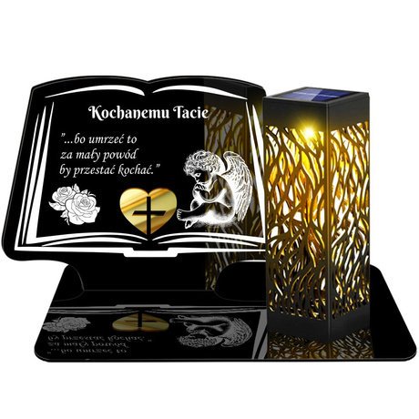 ZNICZ SOLARNY LED WIECZNY PODSTAWKA NA CMENTARZ GRÓB lampka Księga 3D DLA TATY