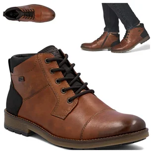 Męskie Półbuty SKÓRZANE RIEKER Wiązane Trzewiki Jesienne Ocieplane Brąz 43 - Półbuty męskie - miniaturka - grafika 1