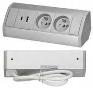 Gniazdka elektryczne - Gniazdo Meblowe Podwójne z Uziemieniem 2xUSB typ A+C 2,4A Szaro-Srebrne - miniaturka - grafika 1