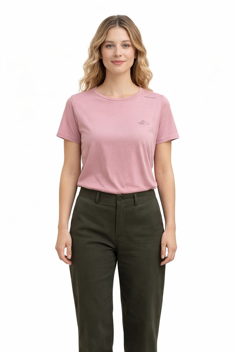 PIECES RÓŻOWY T SHIRT DAMSKI Z DELIKATNYM NADRUKIEM S I4A