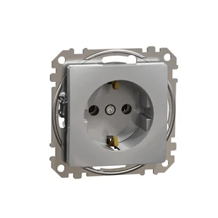Schneider Gniazdo z/u Schuko SEDNA Design & Elements srebrne aluminium - Gniazdka elektryczne - miniaturka - grafika 1