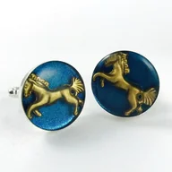 Spinki do mankietów i krawatów - GOLDEN HORSE - BLUE - Spinki do mankietów - miniaturka - grafika 1
