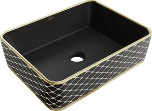 Mexen Catia umywalka nablatowa 48 x 37 cm, czarna mat/złota wzór kratka - 21314879 - Umywalki - miniaturka - grafika 1