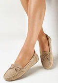 Mokasyny damskie - Ciemnobeżowe Mokasyny na Płaskiej Podeszwie z Kokardką Ariteia - miniaturka - grafika 1