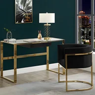 Krzesła - Zestaw 2 krzeseł z podłokietnikami PERIA marki Pascal Morabito – welur i metal – kolor czarny i złoty - miniaturka - grafika 1