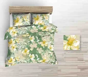 Pościel - Pościel Z Kory 160X200 Zielona Duże Żółte Beżowe Rysowane Kwiaty - miniaturka - grafika 1