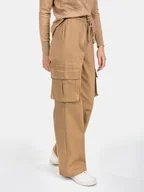 Spodnie damskie - Spodnie bawełniane typu cargo brązowy M - miniaturka - grafika 1