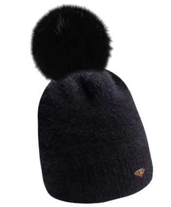 Ell Czapka damska z pomponem królicznym, czarna alpaka/La Vitta