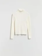 Swetry damskie - Reserved - Prążkowany golf - złamana biel - miniaturka - grafika 1