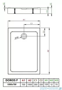 Radaway Doros F Compact Stone brodzik 100x70 biały SDRFP1070-05-04S - Brodziki prysznicowe - miniaturka - grafika 2