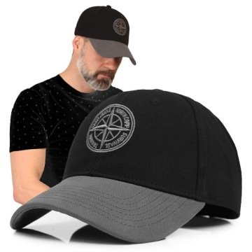 Czapka z Daszkiem Męska Bejsbolówka Kompas Czarno Szara Pako Jeans