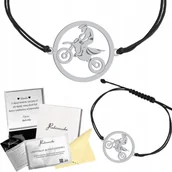 Bransoletki - Bransoletka Srebrna Motocross Sznurek Srebro 925 Prezent GRAWER GRATIS - miniaturka - grafika 1