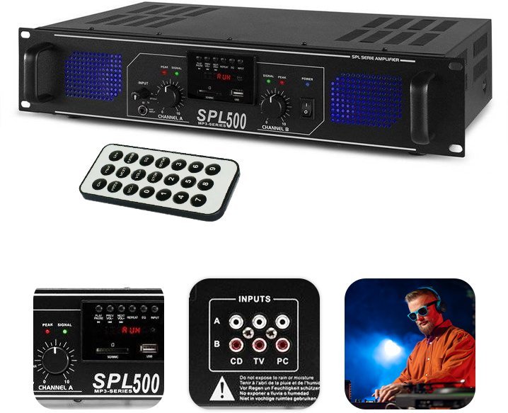 Skytec Wzmacniacz 2x 250W SPL500MP3 one size