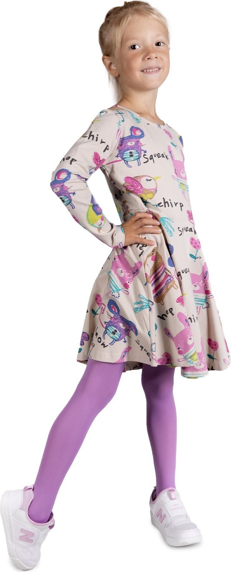 Sukienka dziewczęca rozkloszowana z długim rękawem rysunki 116 YOCLUB