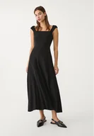 Sukienki - Stradivarius Luźna sukienka średniej długości z mieszanki lnu ze sznurowanym tyłem Czarny XL - miniaturka - grafika 1