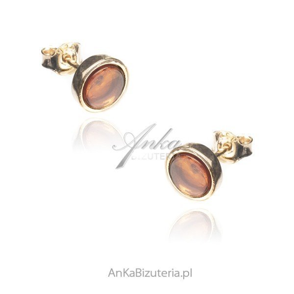 ankabizuteria.pl Kolczyki srebrne pozłacane z koniakowym bursztynem