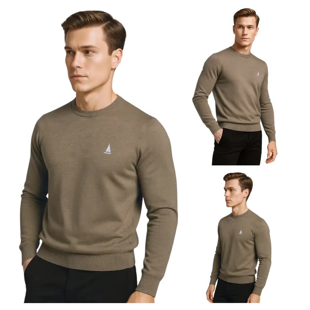 Sweter męski klasyczny casual elegancki beżowy Captain Mike L