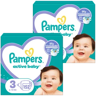 Zestaw Pampers Active Baby, pieluchy, rozmiar 3, 6-10 kg, 2 x 152 sztuki - Pieluchy - miniaturka - grafika 1