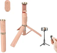 Selfie stick - Selfie Stick + Statyw do telefonu 2w1 z pilotem różowy 73cm - miniaturka - grafika 1