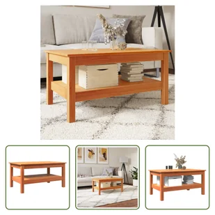 The Living Store stolik kawowy wosk brązowy 80x50x40 cm lite drewno sosnowe - Ławy i stoliki kawowe - miniaturka - grafika 1