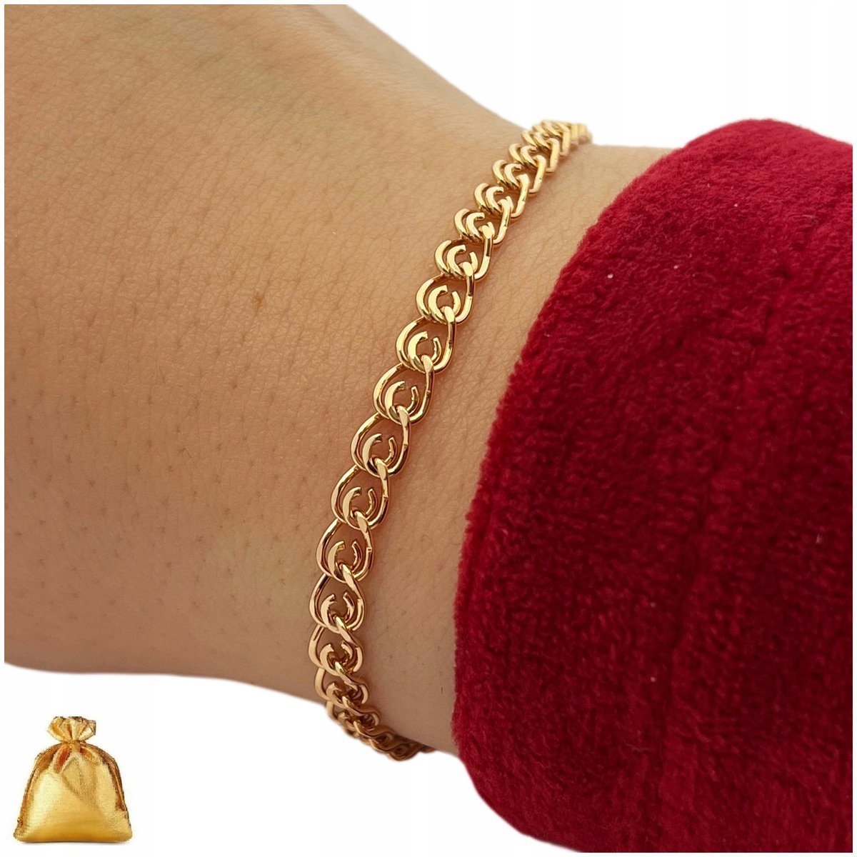 BIŻUTERIA ZE STALI CHIRURGICZNEJ, POZŁACANA BRANSOLETKA DAMSKA NA RĘKĘ 18K