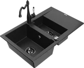 Zlewozmywaki z baterią - Mexen Gaspar zlewozmywak granitowy 1,5-komorowy z ociekaczem i baterią kuchenną Carla, czarny/srebrny - 6507-73-670700-70-B - miniaturka - grafika 1