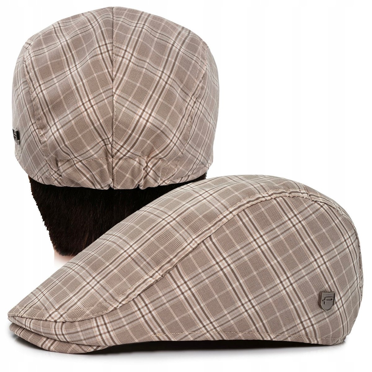 KASZKIET Męski Bawełniany na Lato Czapka w Kratkę BRĄZOWY Pako Jeans