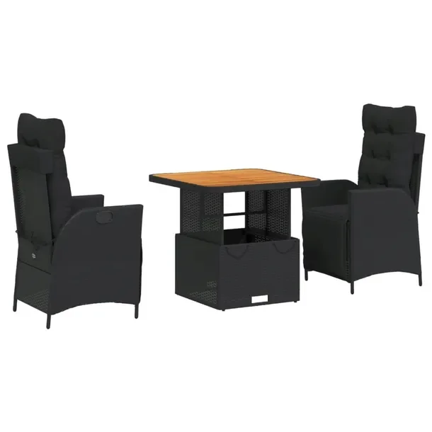Zestaw mebli ogrodowych czarny, rattan PE, stół 80x80x40/71 cm, krzesła