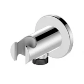 Akcesoria do armatury i ceramiki - ARMATURA KRAKÓW 845-053-00 Przyłącze kątowe okrągłe z uchwytem na rączkę prysznicową, chrom - miniaturka - grafika 1