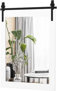 COSTWAY Prostokątne lustro z drewnianą ramą, 76,5 x 56 cm, rustykalne lustro ścienne, nietłukące lustro wiszące z metalowym uchwytem, do przedpokoju, salonu, sypialni (białe) - Lustra - miniaturka - grafika 1