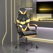 Fotele gamingowe - Lumarko Fotel gamingowy z podnóżkiem, czarno-złoty, sztuczna skóra - miniaturka - grafika 1