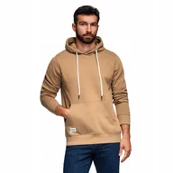 Bluzy męskie - Męska bluza dresowa BASIC kangurka z kapturem - brązowa V2 B1674 XL - miniaturka - grafika 1