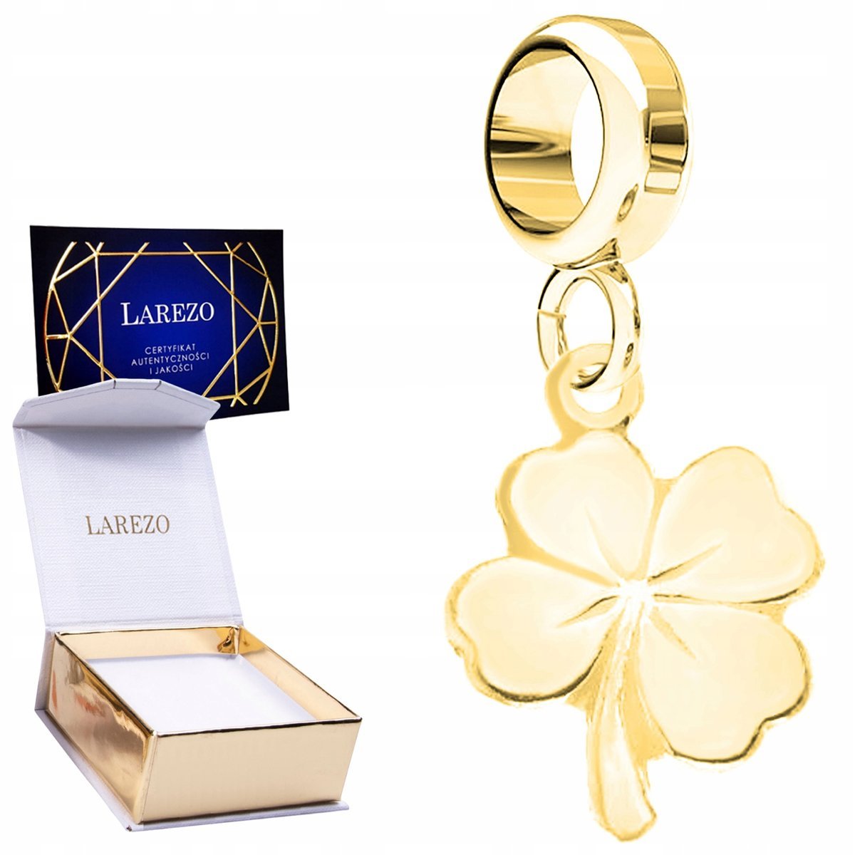 CHARMS ZŁOTY Wiszący Czterolistna Koniczyna Kwiat na Szczęście SREBRO 925