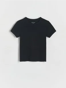 Reserved - Prążkowany t-shirt - czarny - Koszulki dla dziewczynek - miniaturka - grafika 1