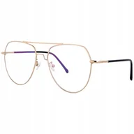 Okulary korekcyjne, oprawki, szkła - Złota oprawka okularowa pod korekcje w kształcie pilotek T7589A-B - miniaturka - grafika 1