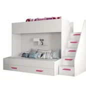 Łóżka dla dzieci i młodzieży - Abiks Łóżko piętrowe Antresola PARTY 16 biały + biały + różowy - miniaturka - grafika 1