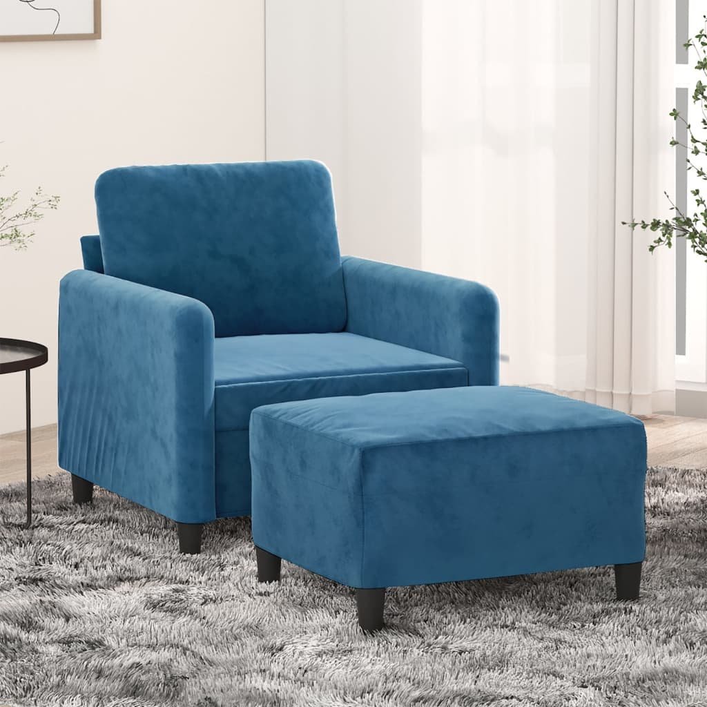 vidaXL vidaXL Fotel z podnóżkiem, niebieski, 60 cm, obity aksamitem