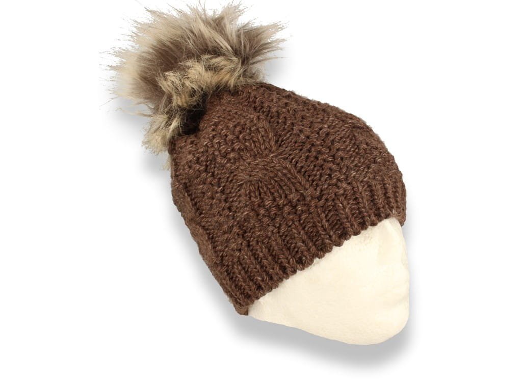 Czapka zimowa z pomponem polska produkcja brązowa ocieplana polarem