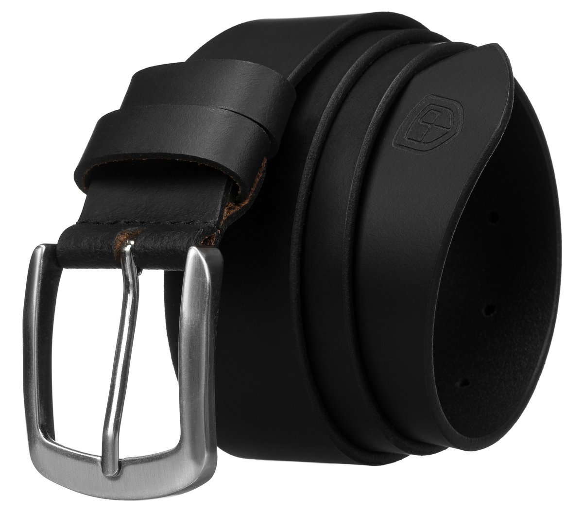 PETERSON Skórzany czarny pasek męski do spodni z tradycyjną klamrą 125 szeroki do jeansów i eleganckich spodni samodzielna regulacja długości