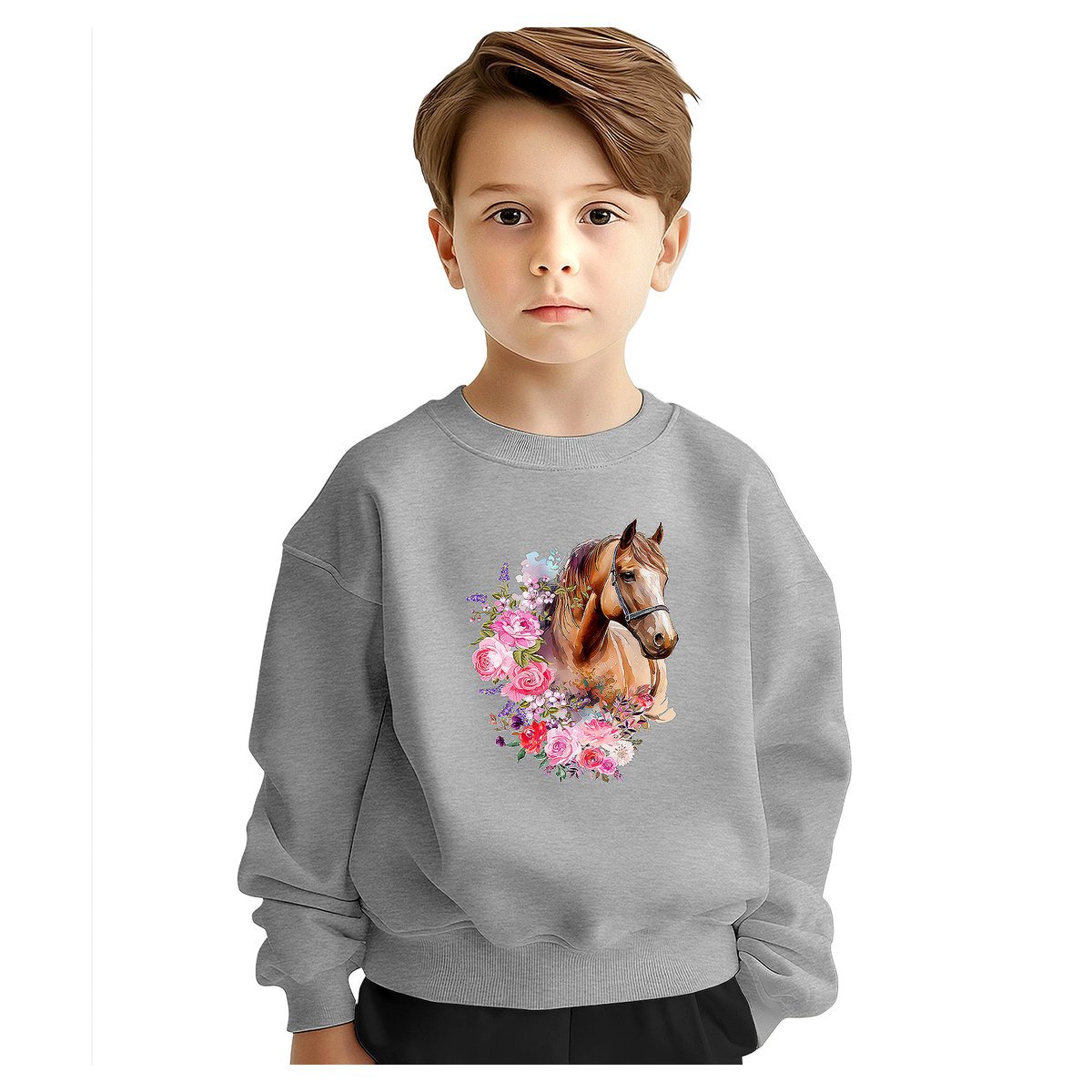 BLUZA DZIECIĘCA KOŃ KWIATY 146-152 DLA CHŁOPCA DZIEWCZYNKI