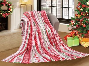Koc polarowy świąteczny 160x200 biały czerwony zielony w norweski wzór - Koce - miniaturka - grafika 1
