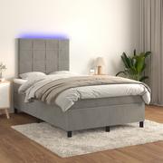 Łóżka - Lumarko Łóżko kontynentalne z materacem i LED, szare 120x200cm, aksamit - miniaturka - grafika 1