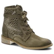 Botki damskie - Zielone Botki Carinii Modne Skórzane Buty Damskie - miniaturka - grafika 1