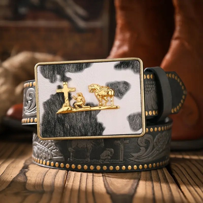 Pas pasek kowbojski szary Texas KOŃ łatki DŻETY NITY retro vintage 120 cm