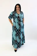 Sukienki - Długa sukienka wiązana w pasie Fiance Czarno-turkusowa UNI - No name - miniaturka - grafika 1