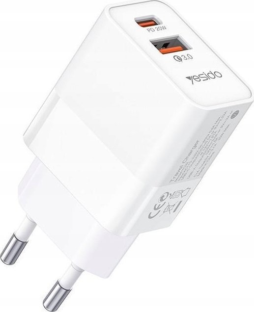 Ładowarka Yesido yesido Ład. sieć. YC32 PD 20W QC3.0 USB-A+C, WHITE / BIAŁY