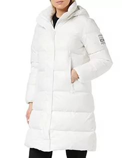 Płaszcze damskie - Armani Exchange Damski długi płaszcz z logo na dole, biały, rozmiar S - grafika 1