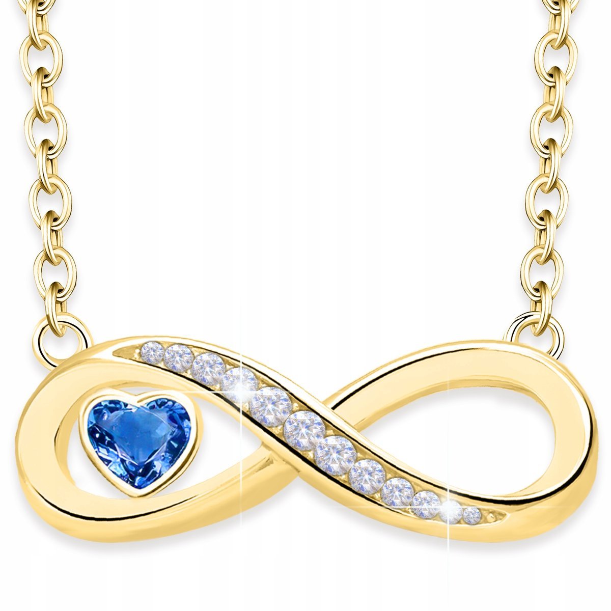 Złoty Naszyjnik Kryształowe Serce Niebieskie z Nieskończonością SREBRO 925
